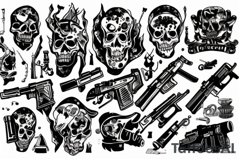 Ghost holding a big gun tattoo idea