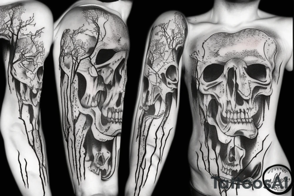 Dark scary bloody bones tattoo idea