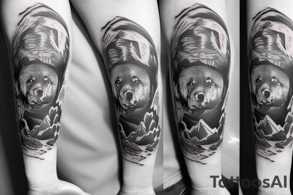 dogs music and mountains tattoo idea