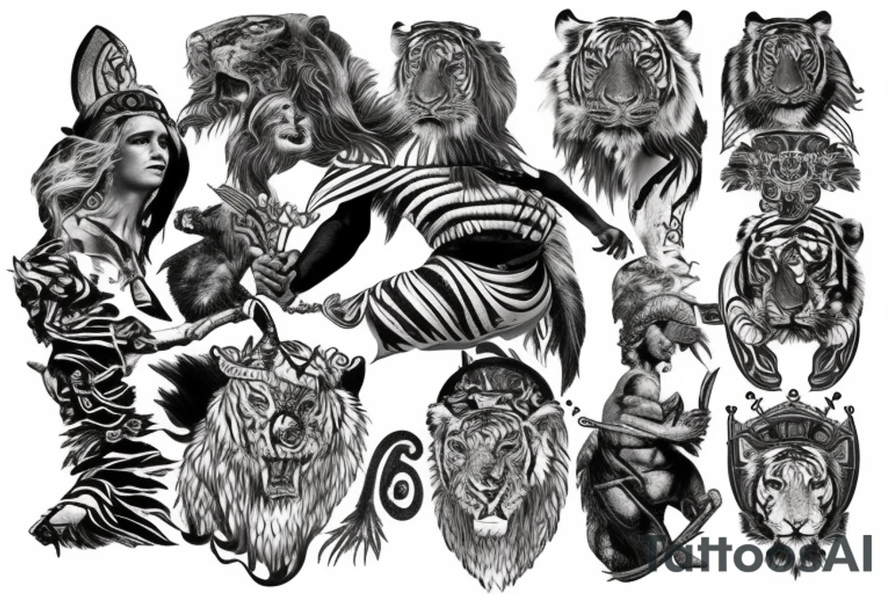 Greek Mythology Herkules with tiger hat on tattoo idea