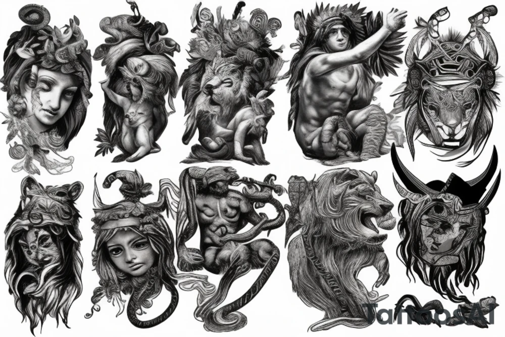 Greek Mythology Herkules with tiger hat on tattoo idea