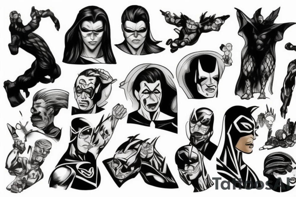 Superheroes and villains tattoo idea