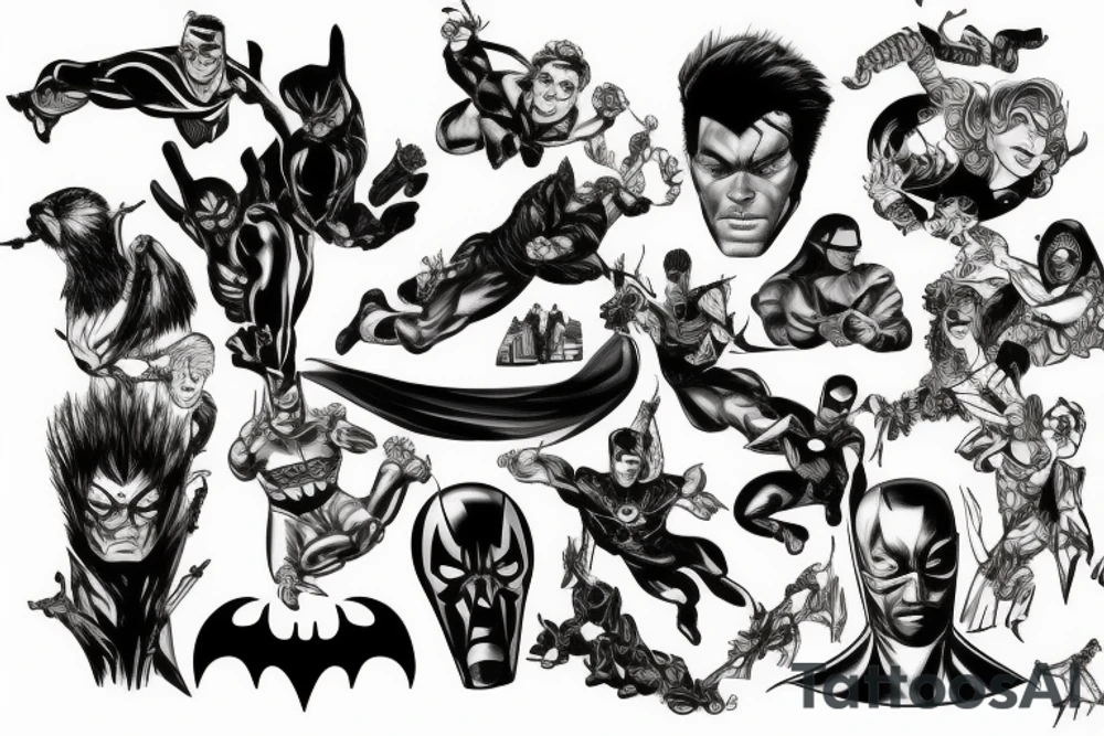 Superheroes and villains tattoo idea