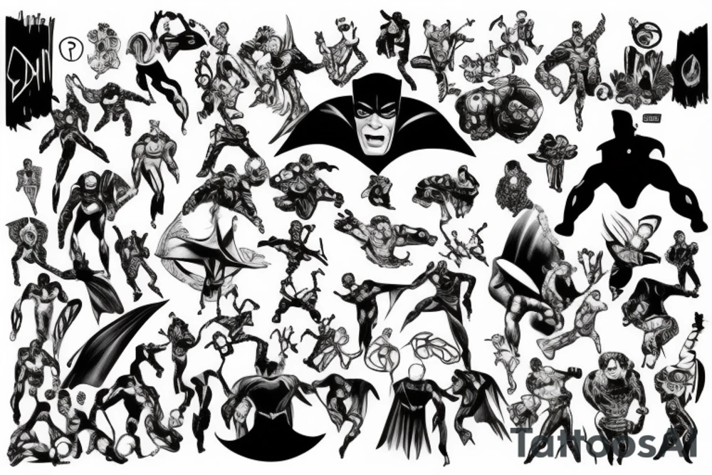 Superheroes and villains tattoo idea