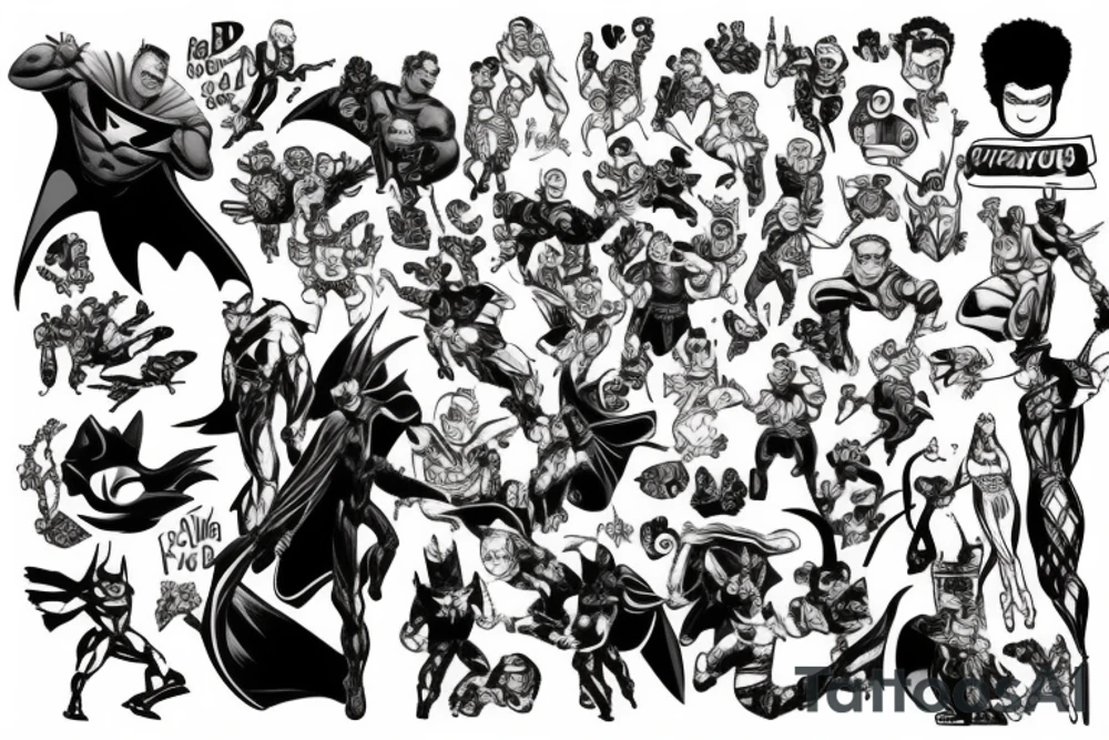 Superheroes and villains tattoo idea