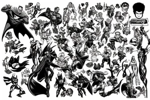 Superheroes and villains tattoo idea