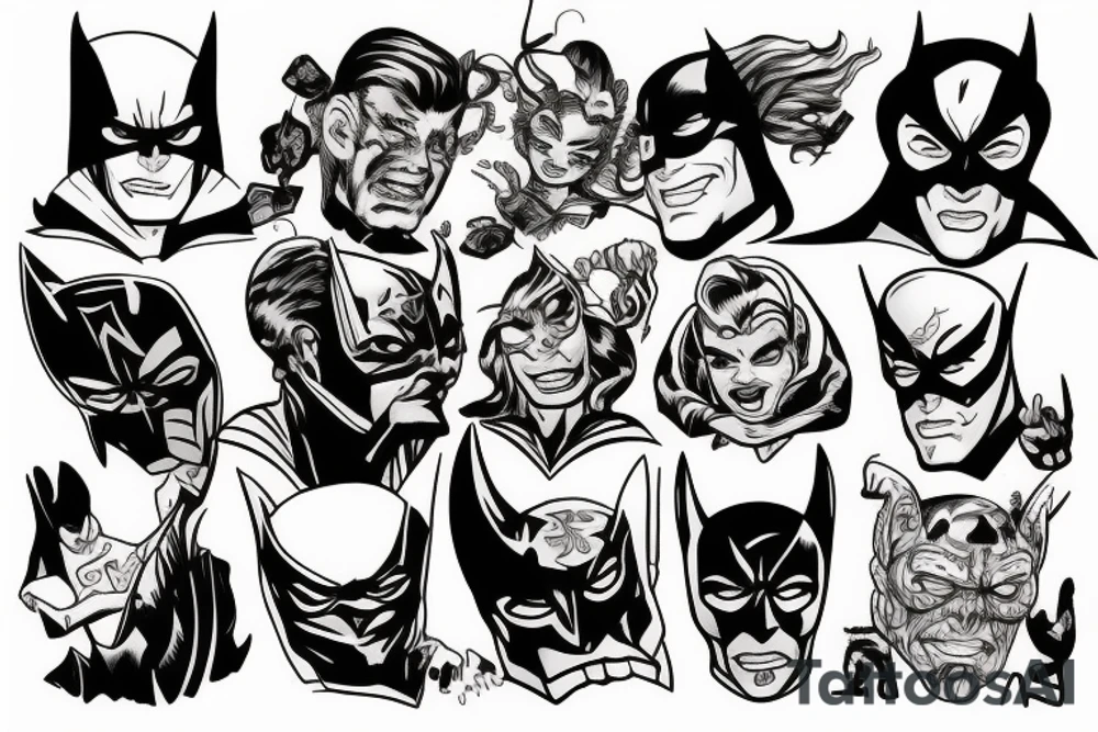 Superheroes and villains tattoo idea