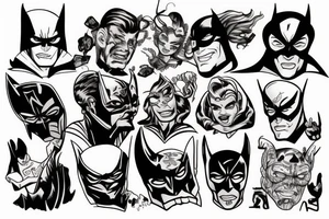 Superheroes and villains tattoo idea