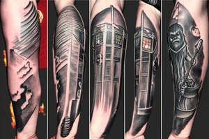 Sasquatch, tardis, medieval sword, moonlight, snake tattoo idea