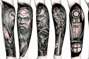 Sasquatch, tardis, medieval sword, moonlight, snake tattoo idea