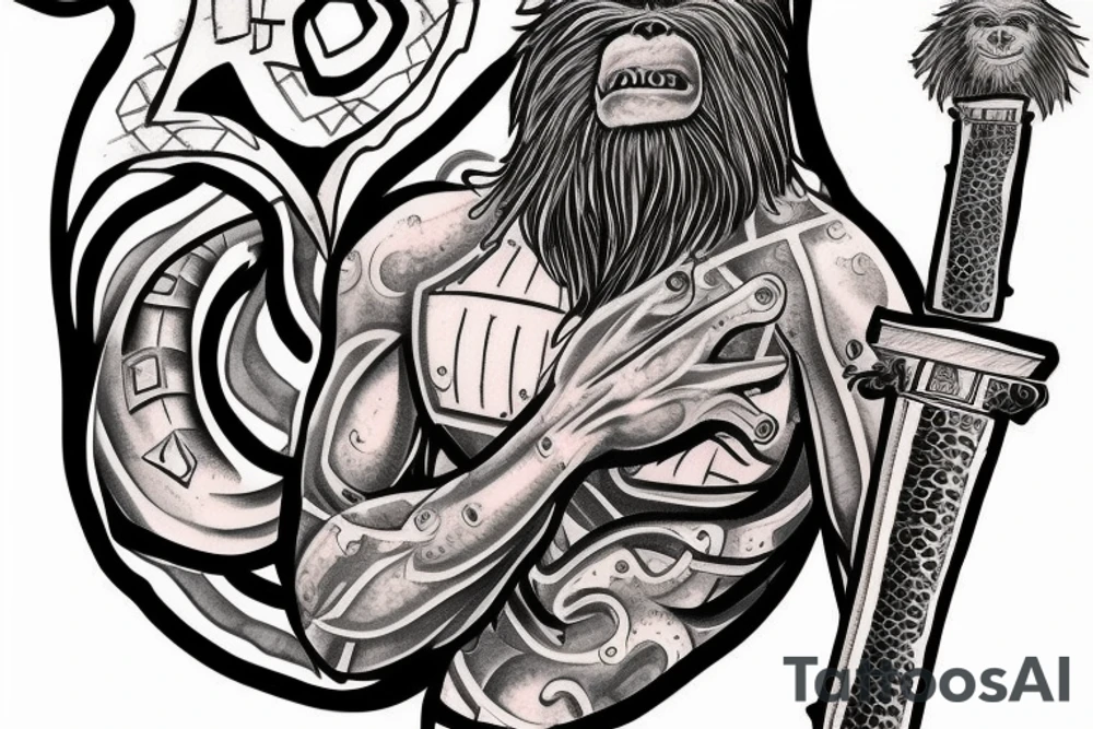 Chest Sasquatch, tardis, medieval sword, moonlight, snake tattoo idea
