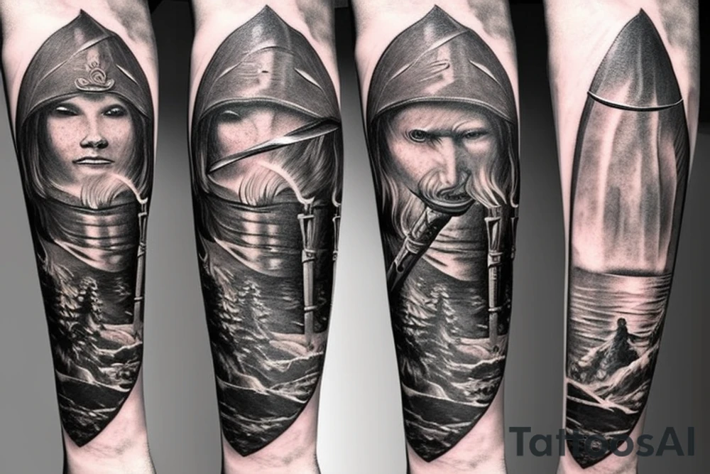 Medieval sword, tarsus, Bigfoot, moonlight tattoo idea