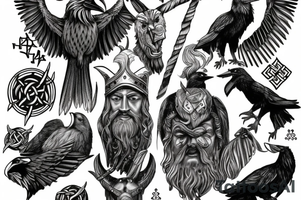 Norse odin with 2 ravens tattoo idea