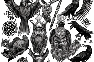 Norse odin with 2 ravens tattoo idea