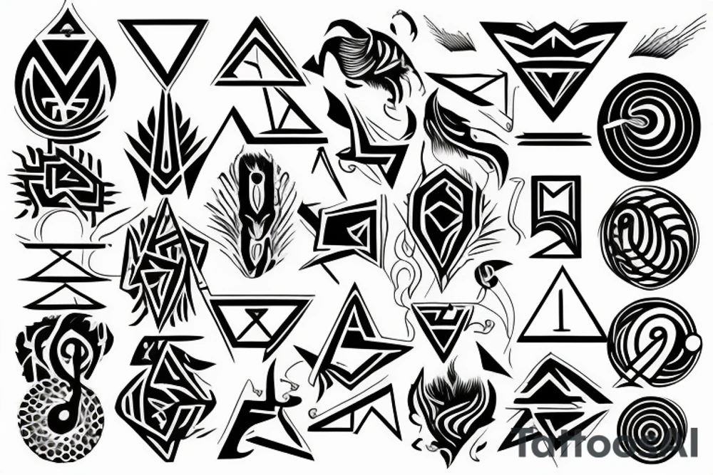 Aries geometric tattoo with fire tattoo idea