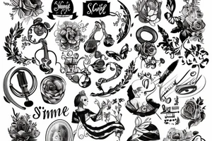 Il nome Eugénie scritto utilizzando simboli musicali su spartito tattoo idea