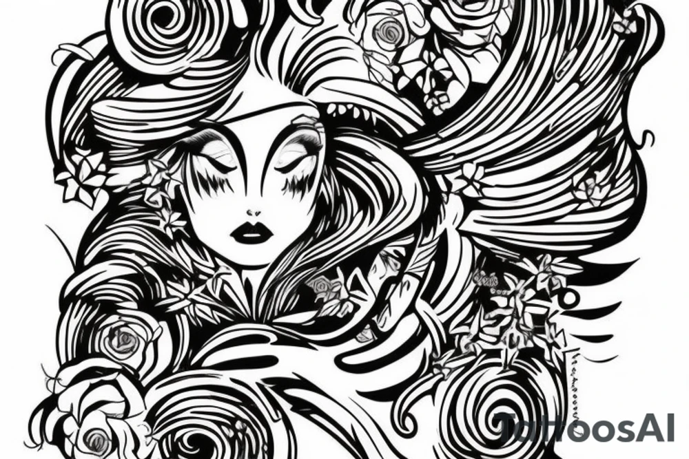 Il nome Eugénie scritto utilizzando simboli musicali su spartito tattoo idea