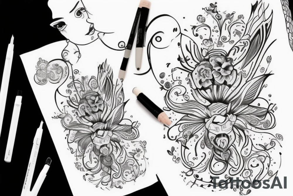 Eugénie scritto utilizzando simboli musicali su spartito tattoo idea