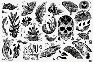 Eugénie scritto utilizzando simboli musicali su spartito tattoo idea
