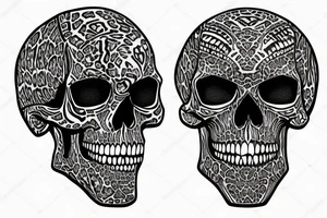 human skull around the knee with leopard teeth and in cyber tribal style tattoo idea
