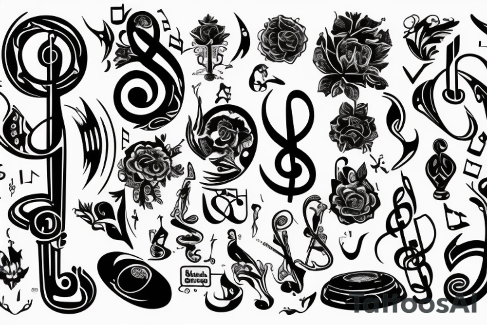 the inscription Eugénie made with musical symbols on the stave tattoo idea