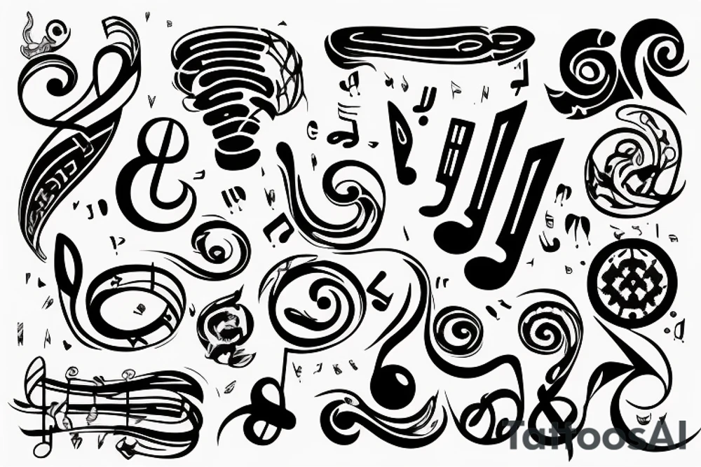 the inscription Eugénie made with musical symbols on the stave tattoo idea