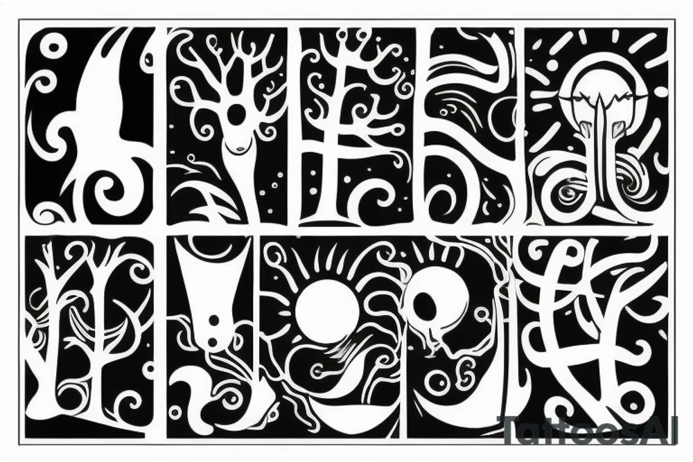 sea above the sun with trees tattoo idea