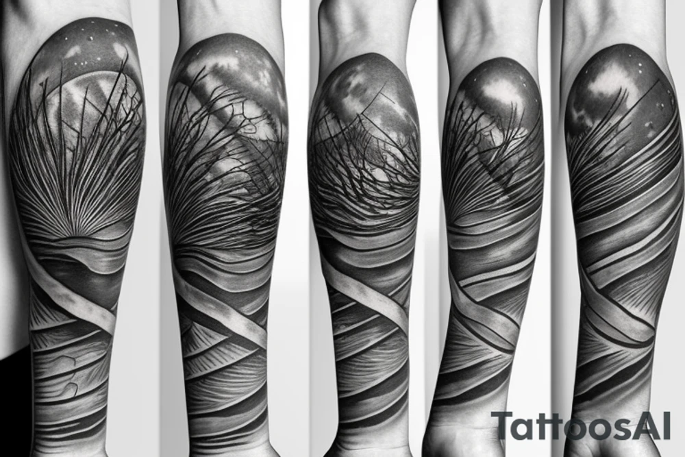 sea above the sun with trees tattoo idea