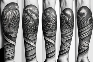 sea above the sun with trees tattoo idea