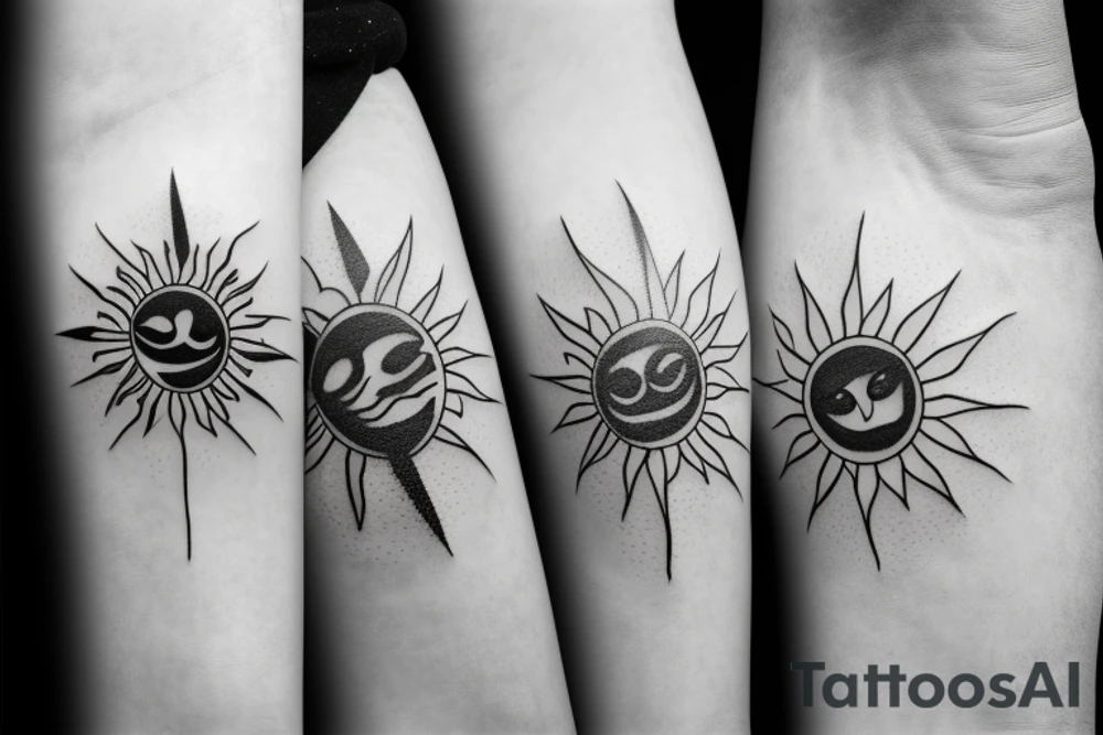 the sun above the sea with trees tattoo idea