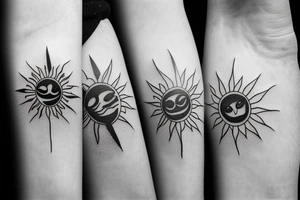 the sun above the sea with trees tattoo idea