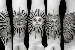 the sun above the sea with trees tattoo idea