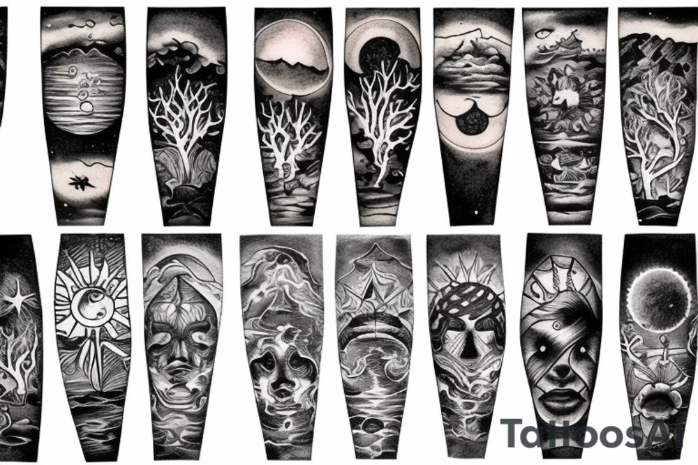 the sun above the sea with trees tattoo idea
