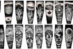 the sun above the sea with trees tattoo idea