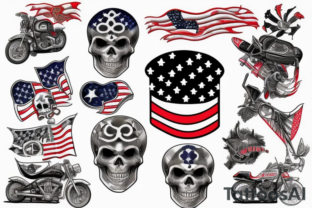American flag with skeleton motor cross racer tattoo idea