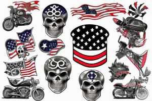 American flag with skeleton motor cross racer tattoo idea