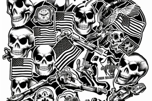 American flag with skeleton motor cross racer tattoo idea