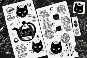 Black cat space tea books binary code tattoo idea