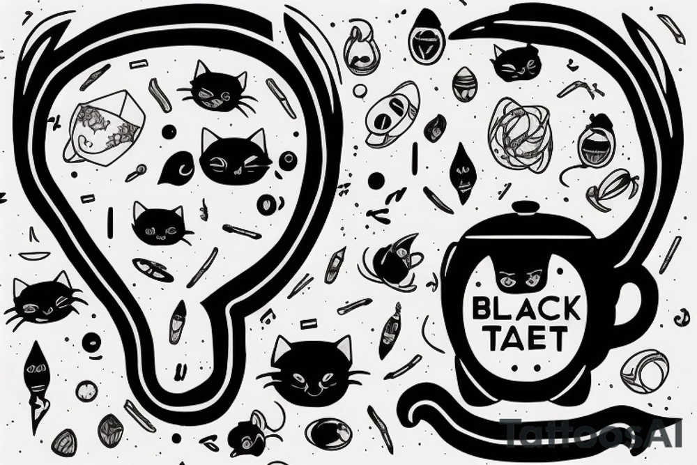 Black cat space tea books binary code tattoo idea