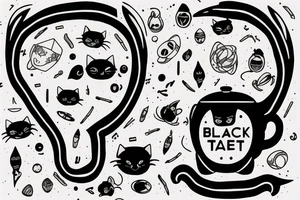Black cat space tea books binary code tattoo idea