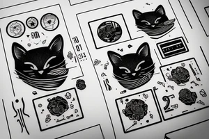 Black cat space tea books binary code tattoo idea