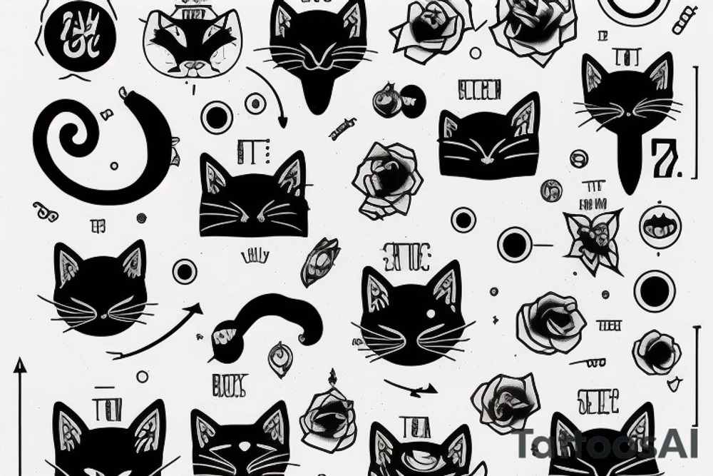 Black cat space tea books binary code tattoo idea