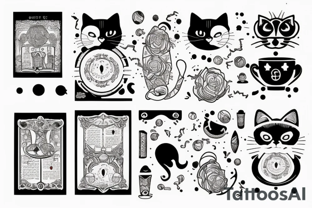 Black cat space tea books binary code tattoo idea