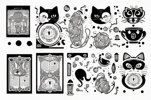 Black cat space tea books binary code tattoo idea