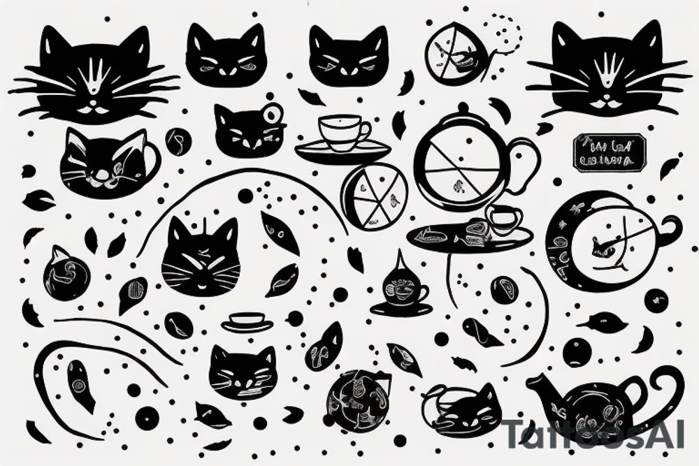 Black cat space tea books binary code tattoo idea