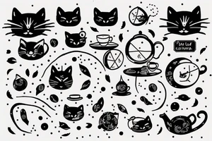 Black cat space tea books binary code tattoo idea