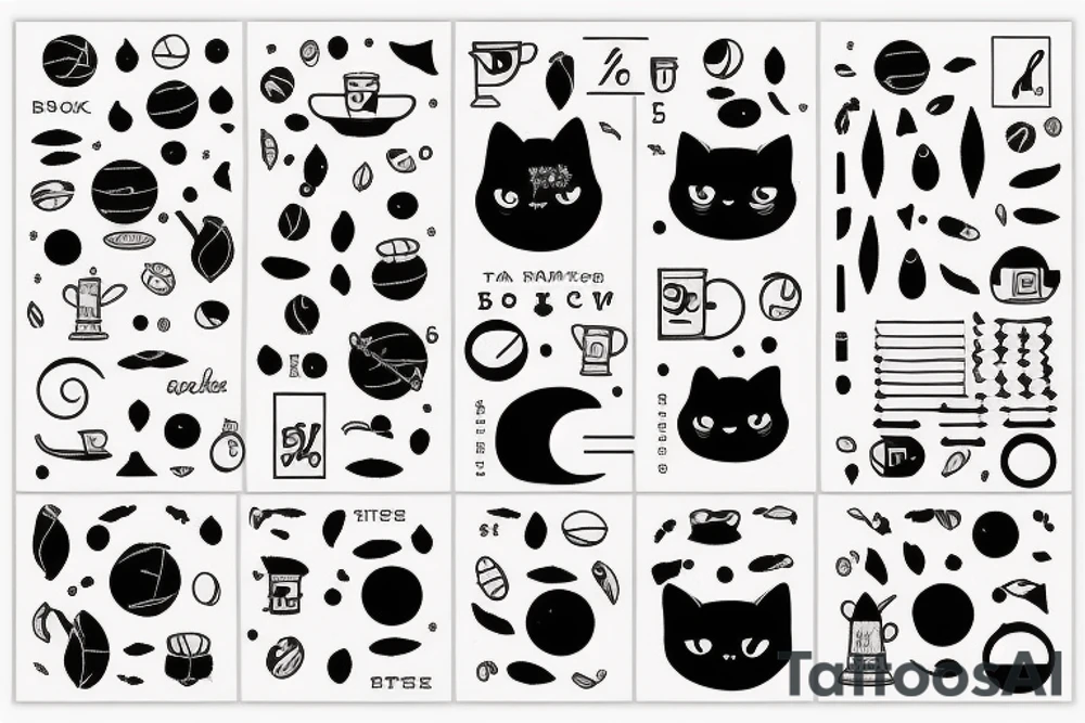 Black cat space tea books binary code tattoo idea