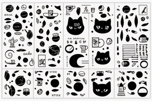 Black cat space tea books binary code tattoo idea