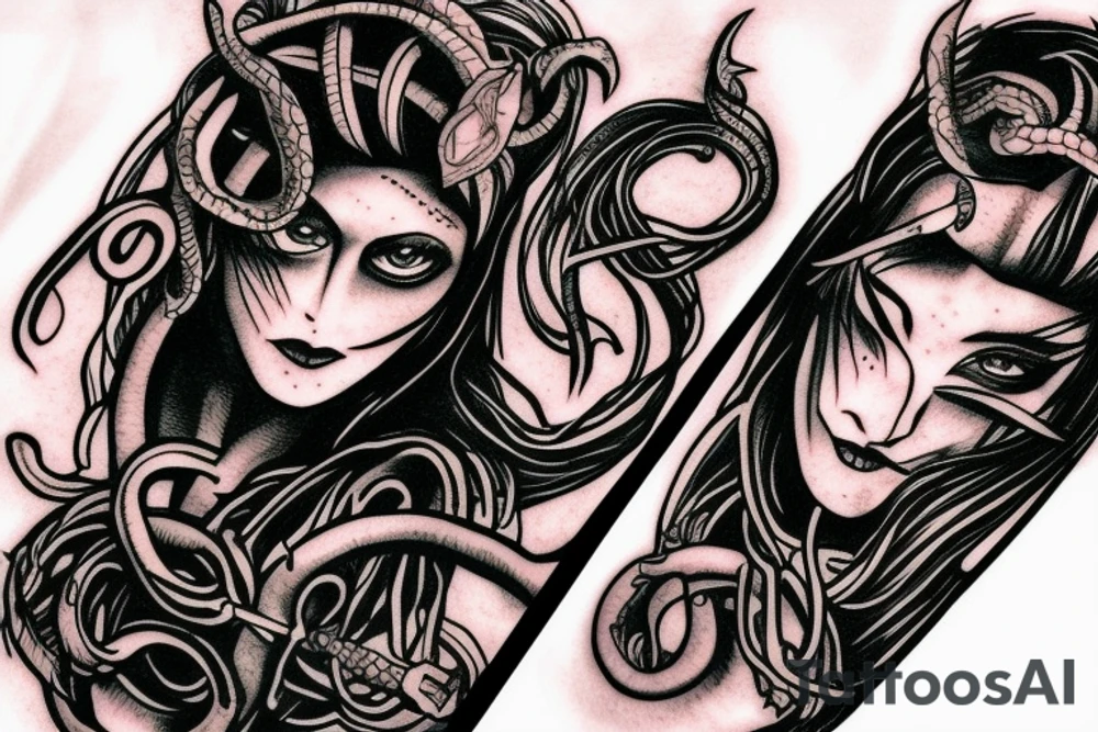 medusa eyes and sword tattoo idea