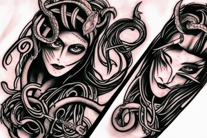 medusa eyes and sword tattoo idea